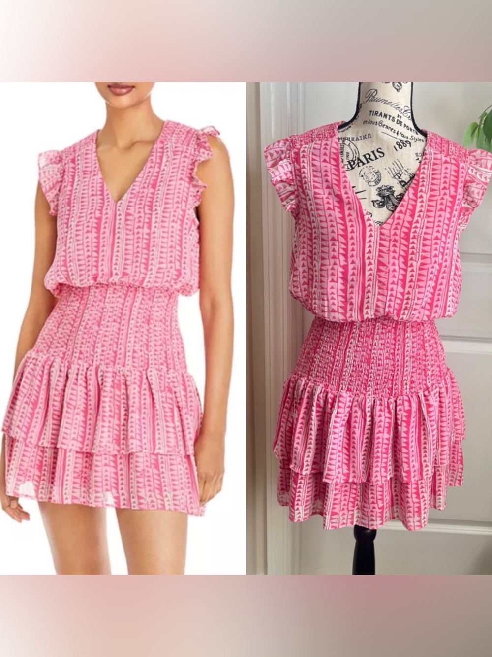 AQUA x Studio 189 Smocked Flutter Sleeve Ruffle Mini Dress Pink Sz M